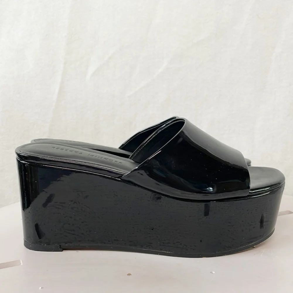 Rebecca‎ Minkoff Womens Sz 5.5M Jeanee Platform Slide Shoes Black Faux Leather